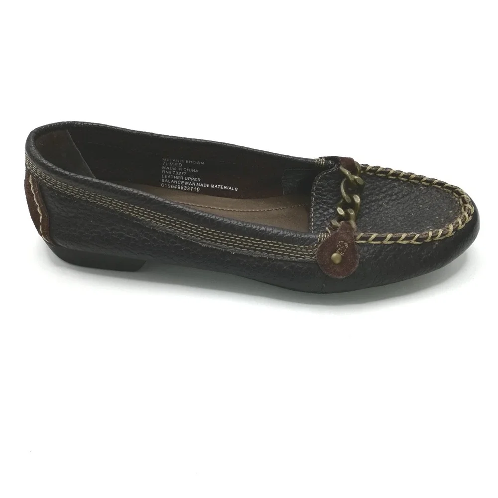 Sonoma Shoes Womens Loafers Melanie Dark Brown Pebbled Leather Gold Chain 7.5